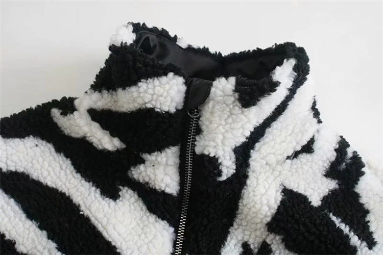 Zebra Desenli Peluş Ceket