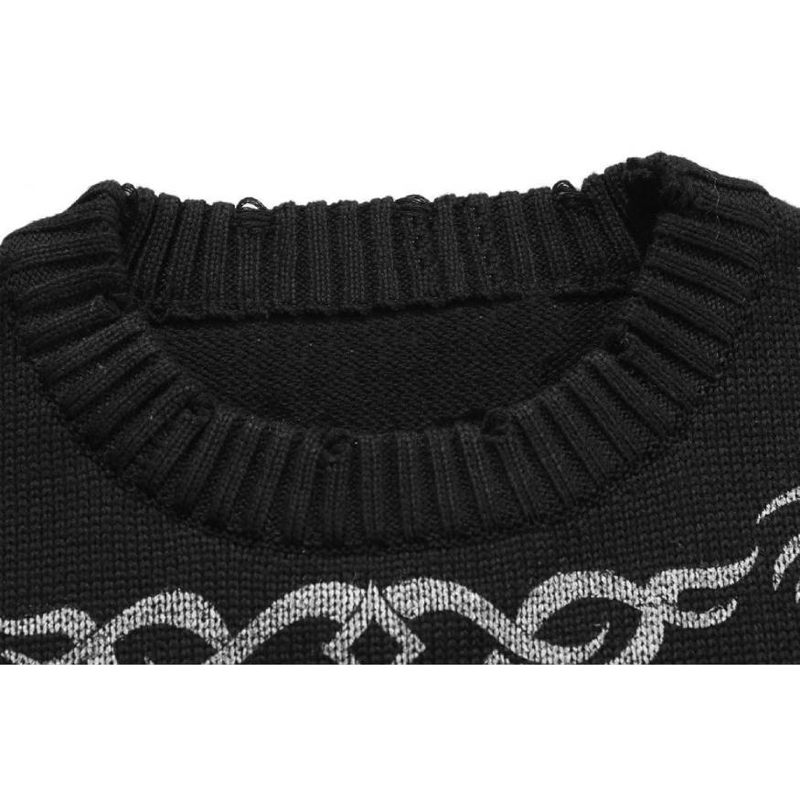 Skull Pattern Distressed Knit Sweater